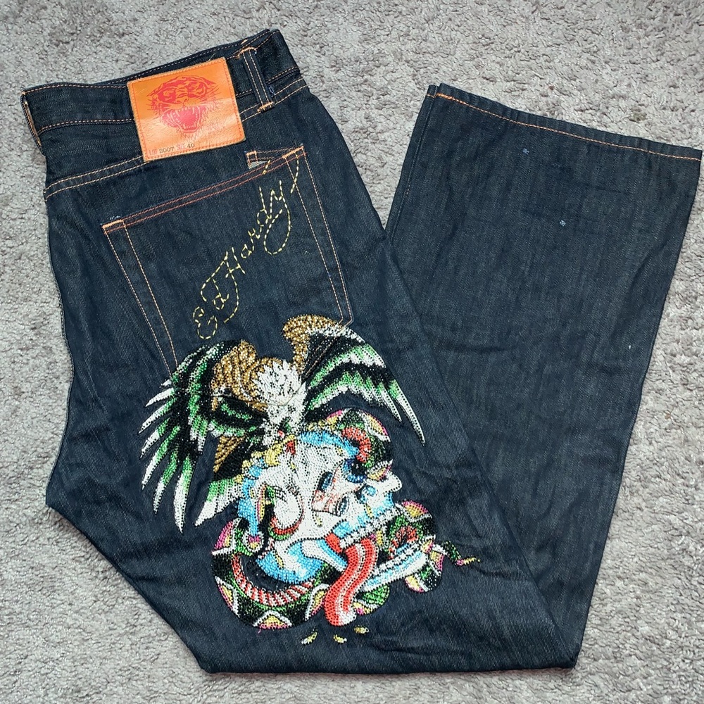 VINTAGE ED HARDY Rhinestone Pants 40X 34
